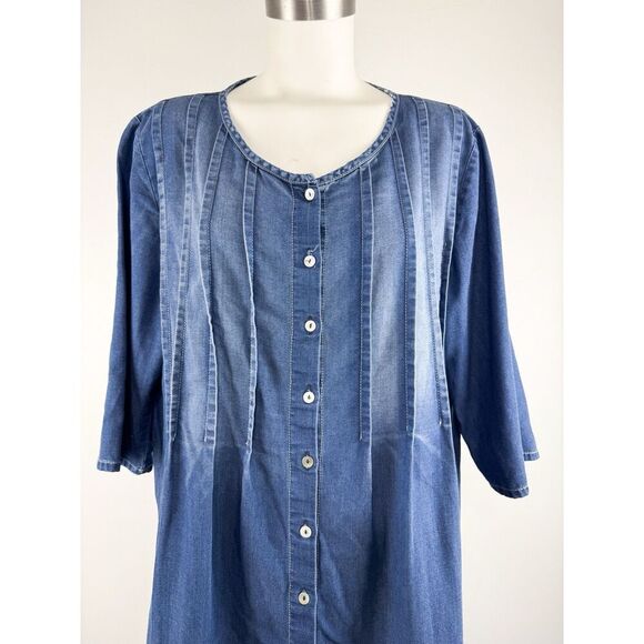 Alembika Sz 4 US 12/14 chambray Pleaded Button Front Dress Tunic - Picture 2 of 6
